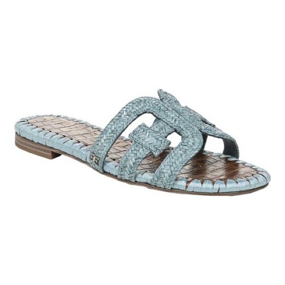 Sam Edelman Beckie Raffia Blue Slide Sandals - Picture 2 of 8